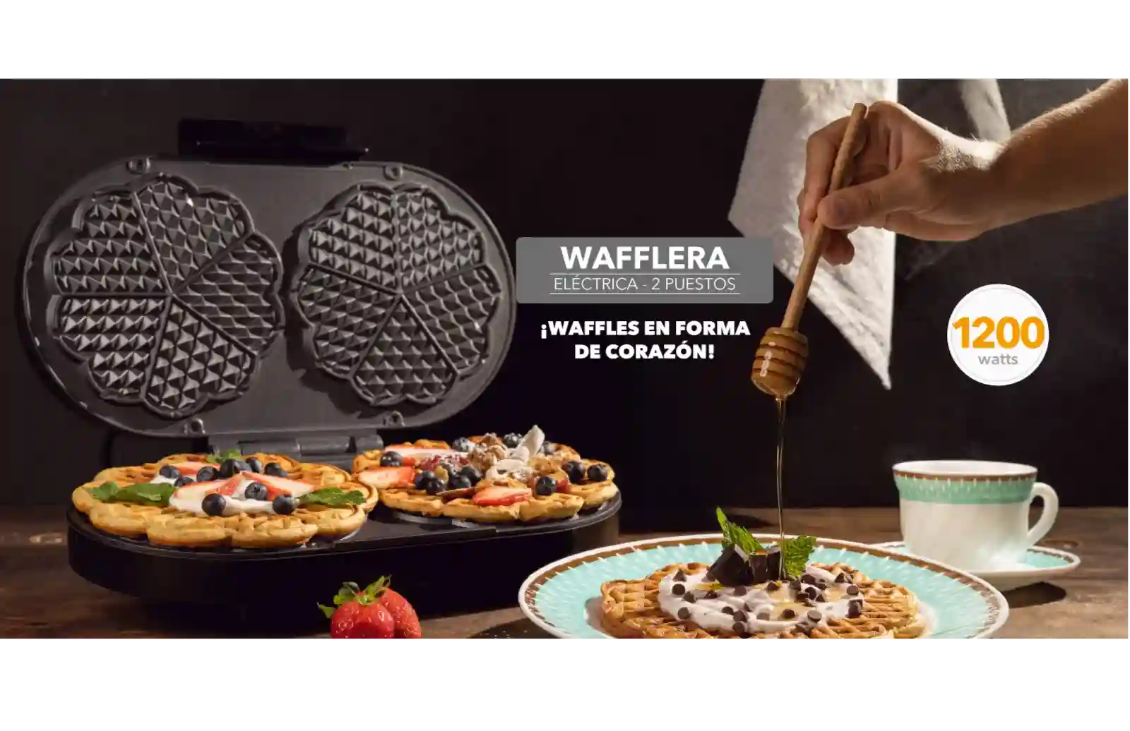 wafflera eléctrica 2 puestos – negra